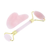 Max 2pcs Jade Face Massage Double Roller Guasha Massager Board Set Pink