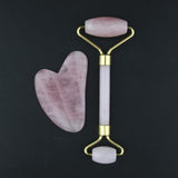 Max 2pcs Jade Face Massage Double Roller Guasha Massager Board Set Pink