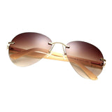 Men Women Fashion Classic Wood Bamboo Rimless Sunglasses for Outdoor Tawny