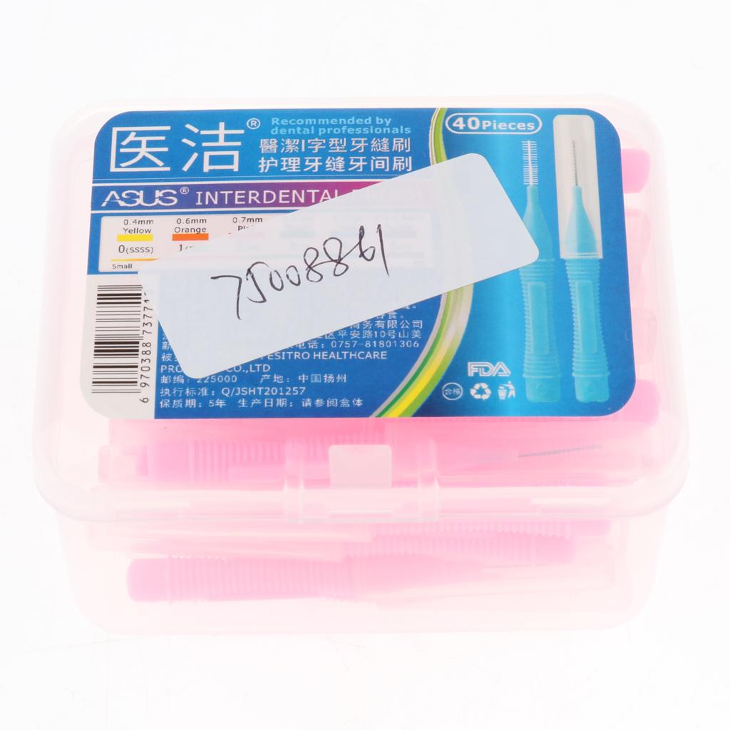 Maxbell 40 Pieces/ Box Dental Interdental Brush Tooth Pick Flosser Toothpick Sticks  Pink 0.7mm