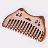 2Pcs Cute Cat Head Anti Static Wooden Massage Comb for Beard Hair Wide Tooth