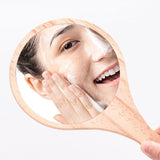 Max Portable Wooden Hand Vanity Mirror with Handle for Home Travel Wood