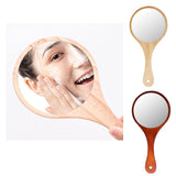 Max Portable Wooden Hand Vanity Mirror with Handle for Home Travel Wood