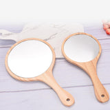 Max Portable Wooden Hand Vanity Mirror with Handle for Home Travel Wood