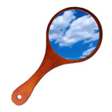 Max Portable Wooden Hand Vanity Mirror with Handle for Home Travel Dark Brown