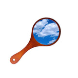 Max Portable Wooden Hand Vanity Mirror with Handle for Home Travel Dark Brown