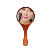 Max Portable Wooden Hand Vanity Mirror with Handle for Home Travel Dark Brown