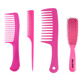 Maxbell 4Pcs Hairdressing Brush Combs Hair Salon Styling Barber Combs Kit Rose Red