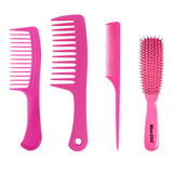 Maxbell 4Pcs Hairdressing Brush Combs Hair Salon Styling Barber Combs Kit Rose Red