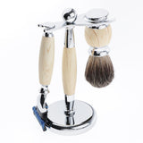 Maxbell Mens Shaving Kit Gift Set w/5 Layer Blade Razors Brush & Stand Holder Beige