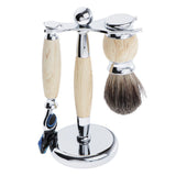 Maxbell Mens Shaving Kit Gift Set w/5 Layer Blade Razors Brush & Stand Holder Beige