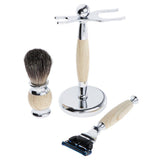 Maxbell Mens Shaving Kit Gift Set w/5 Layer Blade Razors Brush & Stand Holder Beige