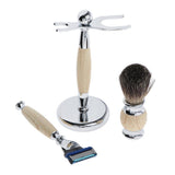 Maxbell Mens Shaving Kit Gift Set w/5 Layer Blade Razors Brush & Stand Holder Beige