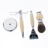 Maxbell Mens Shaving Kit Gift Set w/5 Layer Blade Razors Brush & Stand Holder Beige