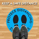 Vinyl Social Distancing Floor Signs Wait Here Sticker blue