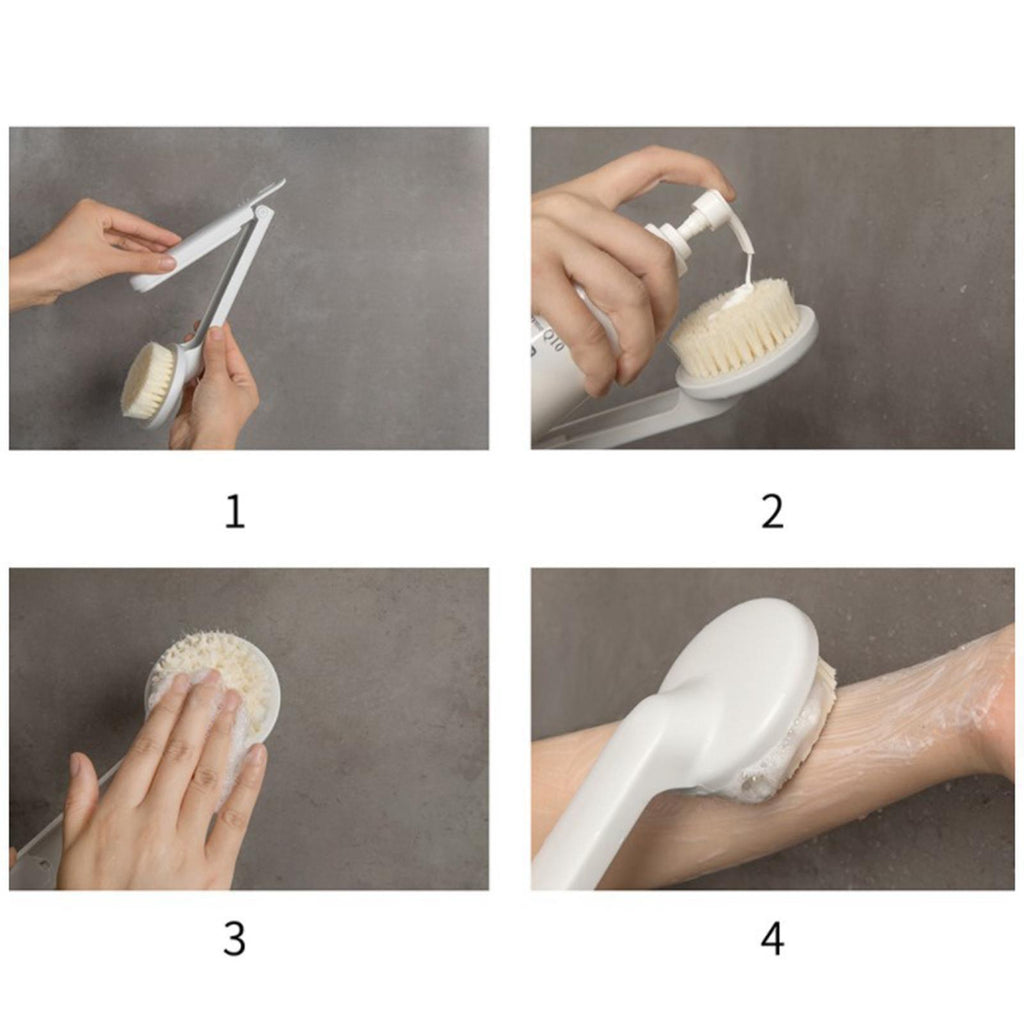 Maxbell Foldable Long Handle Shower Bath Brush Back Foot Clean Scrubber Home White - Aladdin Shoppers