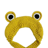 Soft Warm Girl Crochet Knit Frog Big Cap Beanie Cartoon Solid Color Yellow