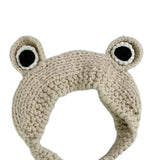 Soft Warm Girl Crochet Knit Frog Big Cap Beanie Cartoon Solid Color Beige