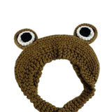 Soft Warm Girl Crochet Knit Frog Big Cap Beanie Cartoon Solid Color Coffee