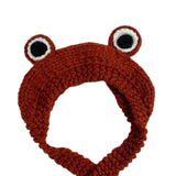 Soft Warm Girl Crochet Knit Frog Big Cap Beanie Cartoon Solid Color Wine Red