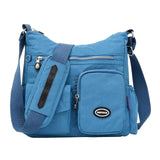 Maxbell Multi-Pocket Waterproof Nylon Casual Bag Handbags for Women Travel College sea blue