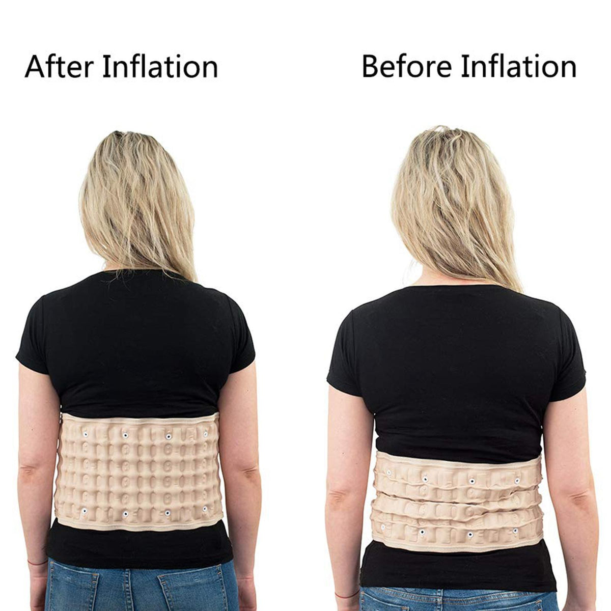 Adjustable Lumbar Inflatable Traction Belt Back Brace Khaki Size XL