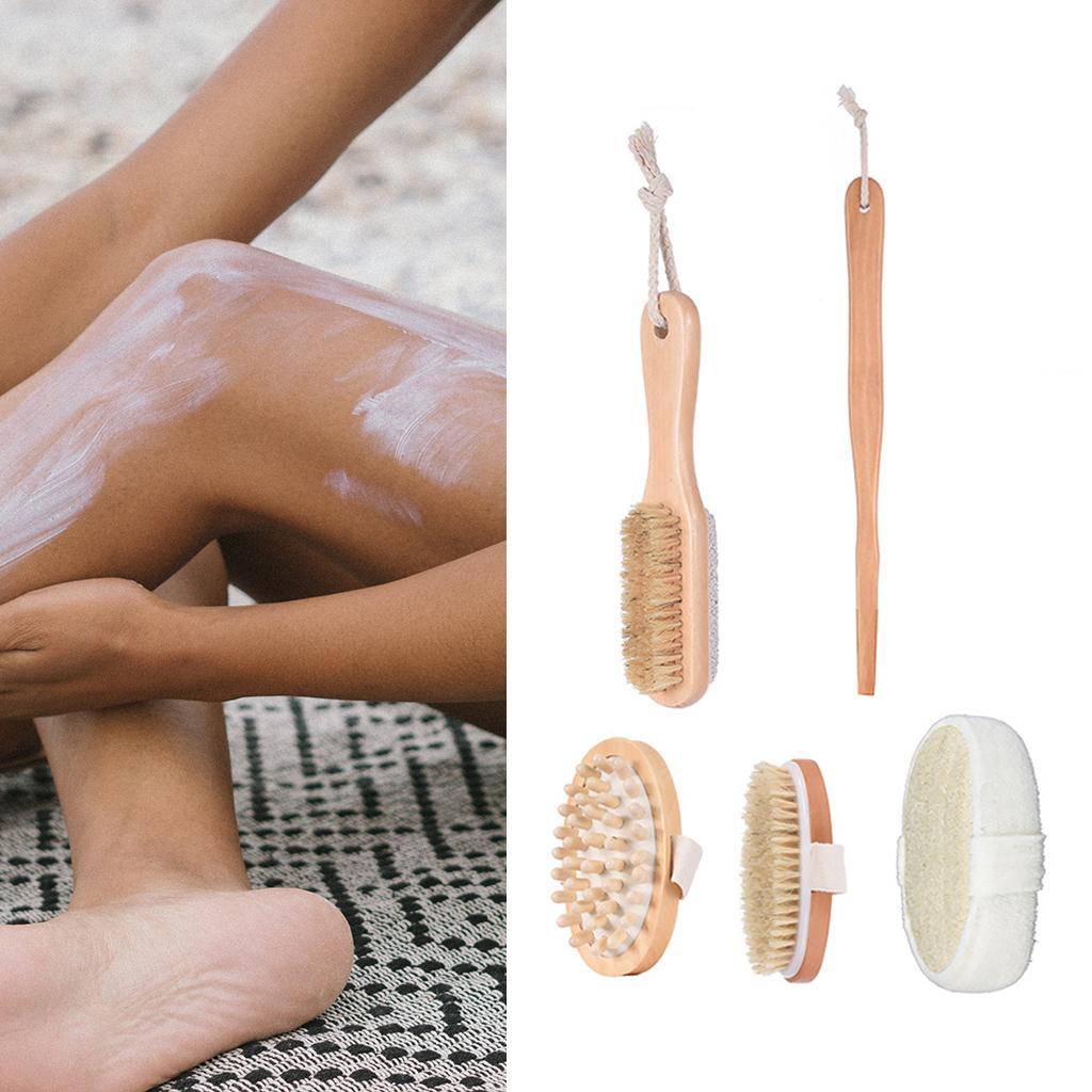Maxbell Exfoliating Bath Body Brush Set Natural Boar Bristle Wooden Brush Massager - Aladdin Shoppers