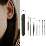 Maxbell 7Pcs Ear Wax Removal Tool Stainless Steel Smooth Ear Care Household Black