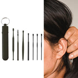 Maxbell 7Pcs Ear Wax Removal Tool Stainless Steel Smooth Ear Care Household Black
