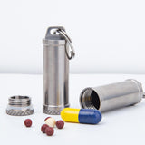 Maxbell Pill Box Waterproof Metal Pill Case Keychain Carrier for Camping Travelling