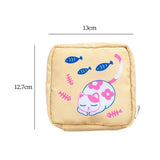 Maxbell Cartoon Sanitary Napkin Storage Bag Reusable Zippered Portable for Women Cat Fish