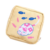 Maxbell Cartoon Sanitary Napkin Storage Bag Reusable Zippered Portable for Women Cat Fish