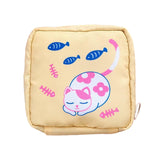 Maxbell Cartoon Sanitary Napkin Storage Bag Reusable Zippered Portable for Women Cat Fish