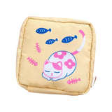 Maxbell Cartoon Sanitary Napkin Storage Bag Reusable Zippered Portable for Women Cat Fish