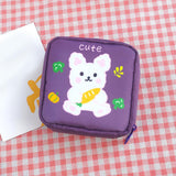 Maxbell Cartoon Sanitary Napkin Storage Bag Reusable Zippered Portable for Women Rabbit