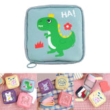 Maxbell Cartoon Sanitary Napkin Storage Bag Reusable Zippered Portable for Women Dinosaur