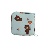 Maxbell Women Girls Sanitary Napkin Storage Bag Lovely for School Earphones Cards Blue Bear