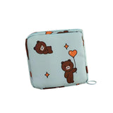 Maxbell Women Girls Sanitary Napkin Storage Bag Lovely for School Earphones Cards Blue Bear