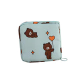 Maxbell Women Girls Sanitary Napkin Storage Bag Lovely for School Earphones Cards Blue Bear