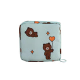 Maxbell Women Girls Sanitary Napkin Storage Bag Lovely for School Earphones Cards Blue Bear