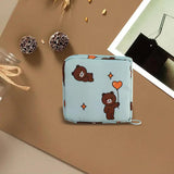 Maxbell Women Girls Sanitary Napkin Storage Bag Lovely for School Earphones Cards Blue Bear