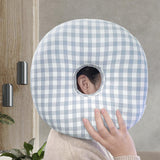 Maxbell O Shaped Ear Piercing Pillow with A Hole Soft for Side Sleepers Relaxation Blue Plaid
