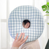 Maxbell O Shaped Ear Piercing Pillow with A Hole Soft for Side Sleepers Relaxation Blue Plaid