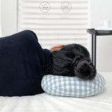 Maxbell O Shaped Ear Piercing Pillow with A Hole Soft for Side Sleepers Relaxation Blue Plaid