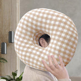 Maxbell O Shaped Ear Piercing Pillow with A Hole Soft for Side Sleepers Relaxation Orange Plaid
