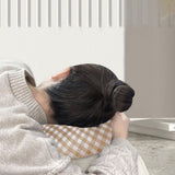 Maxbell O Shaped Ear Piercing Pillow with A Hole Soft for Side Sleepers Relaxation Orange Plaid