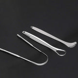 Maxbell 3x Portable Tongue Scraper Cleaner for Adults Kids Stainless Steel with Case Argent