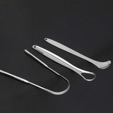 Maxbell 3x Portable Tongue Scraper Cleaner for Adults Kids Stainless Steel with Case Argent