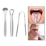 Maxbell 3x Portable Tongue Scraper Cleaner for Adults Kids Stainless Steel with Case Argent