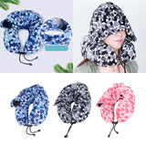 Maxbell Ergonomic Memory Foam Neck Travel Pillow with Hoodie for Airplane Car Home Blue